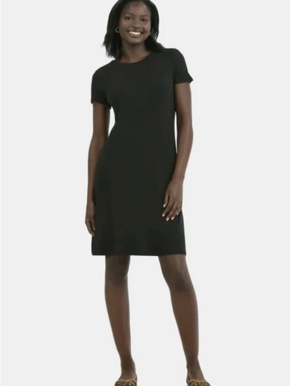5/$30 Time & Tru Classic Short Sleeve A-Line Rib Knit Dress - Black NWT M - Picture 8 of 9